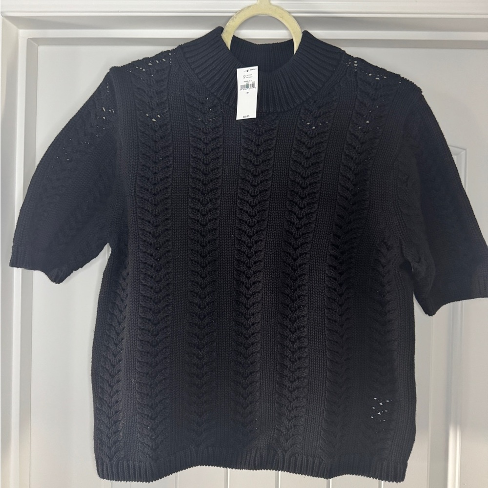 NWT - Women’s GAP Short Sleeve Pointelle Sweater, Black (M)